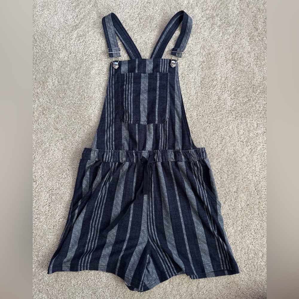 No Boundaries Blue and White Striped Overalls